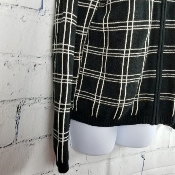 Talbots Cardigan Sweater Jacket Black White Plaid - Picture 6 of 8